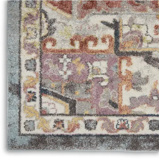 8' Blue and Red Floral Distressed Runner Rug Photo 6