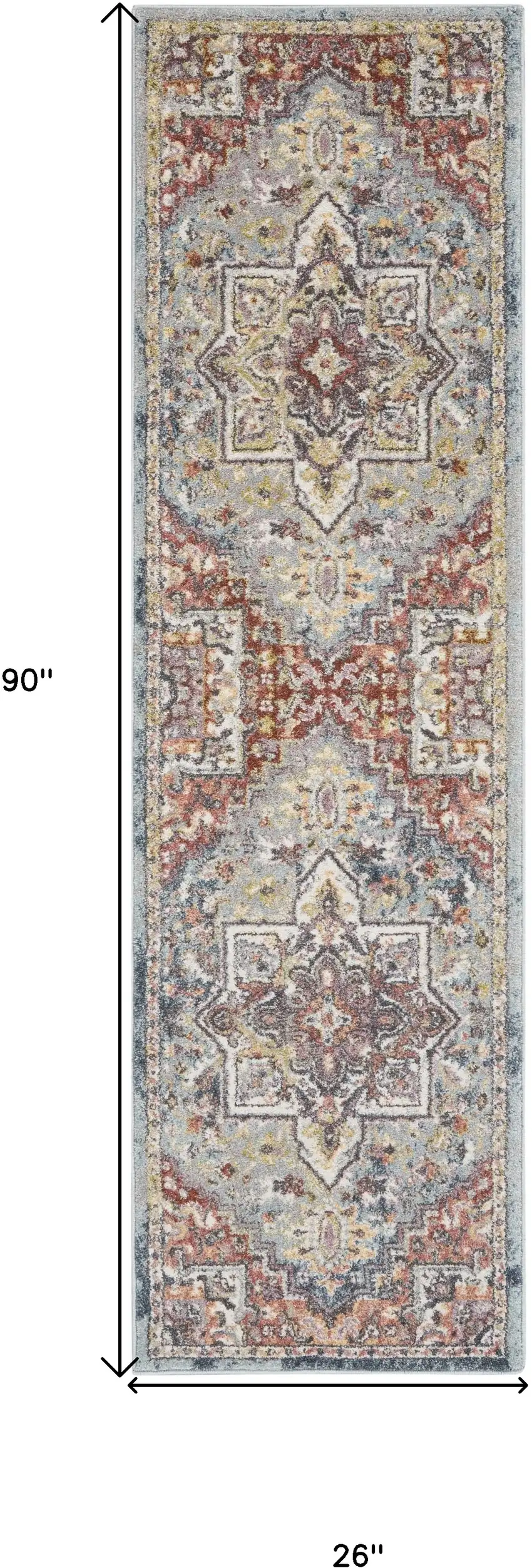 8' Blue and Red Floral Distressed Runner Rug Photo 3
