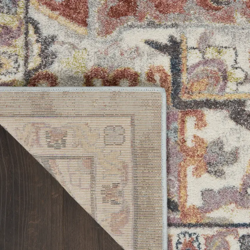 8' Blue and Red Floral Distressed Runner Rug Photo 7