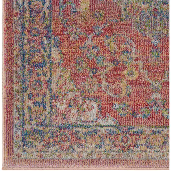 8' Blue and Red Floral Medallion Distressed Non Skid Runner Rug Photo 8