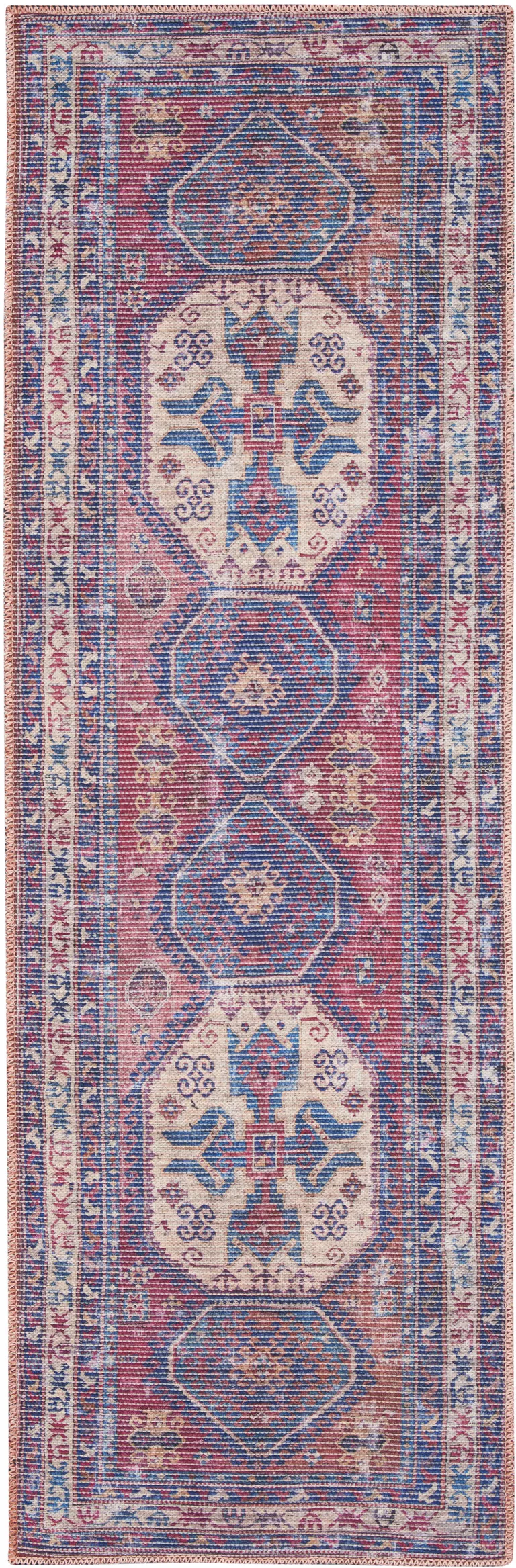 10' Floral Power Loom Distressed Washable Runner Rug Photo 1