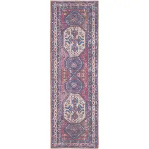 Photo of 10' Floral Power Loom Distressed Washable Runner Rug