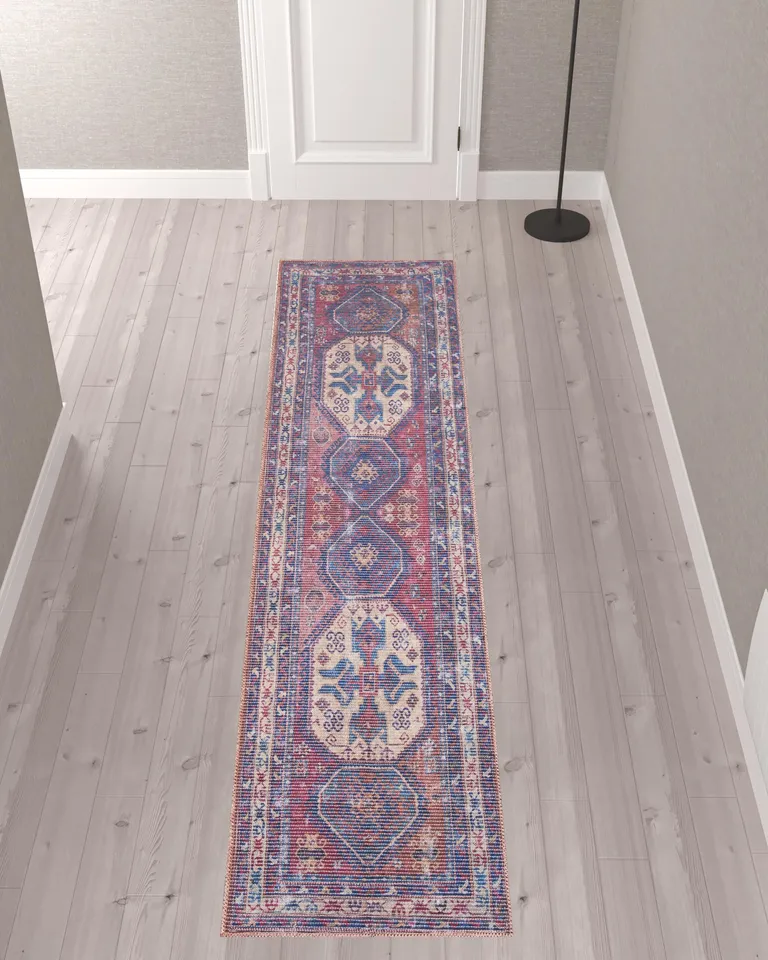 10' Floral Power Loom Distressed Washable Runner Rug Photo 2