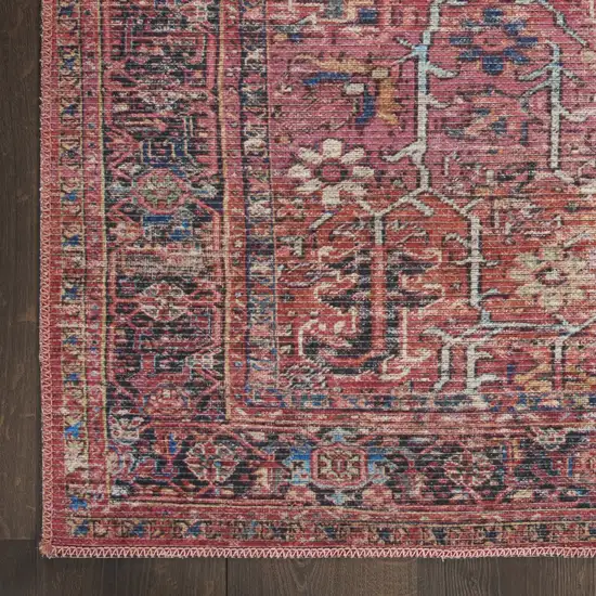 10' Blue and Red Floral Power Loom Distressed Washable Runner Rug Photo 2