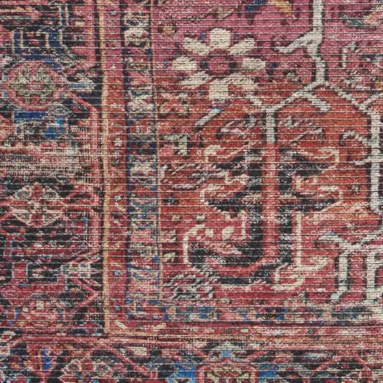 10' Blue and Red Floral Power Loom Distressed Washable Runner Rug Photo 4