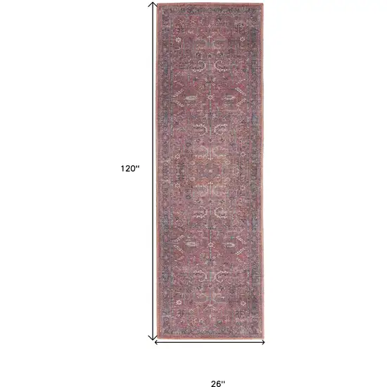 10' Blue and Red Floral Power Loom Distressed Washable Runner Rug Photo 7