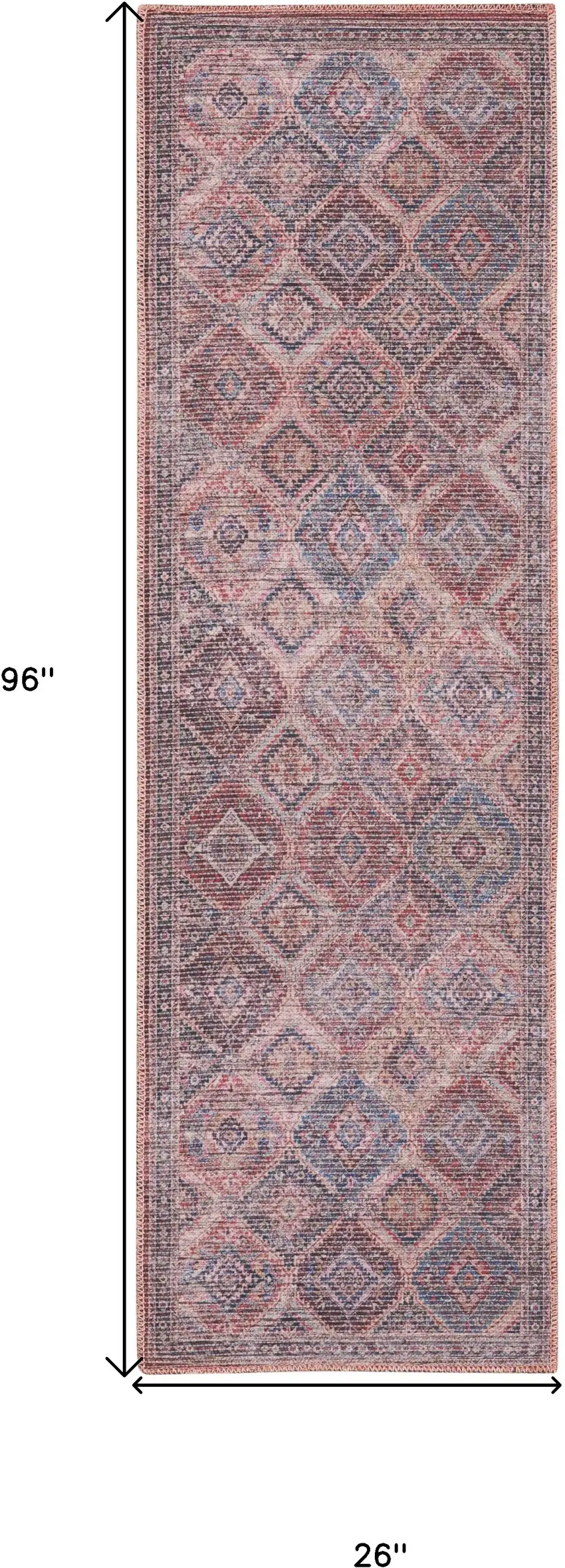8' Blue and Red Floral Power Loom Distressed Washable Runner Rug Photo 7