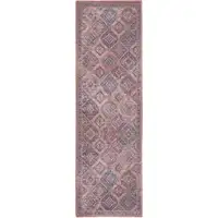 Photo of 8' Blue and Red Floral Power Loom Distressed Washable Runner Rug