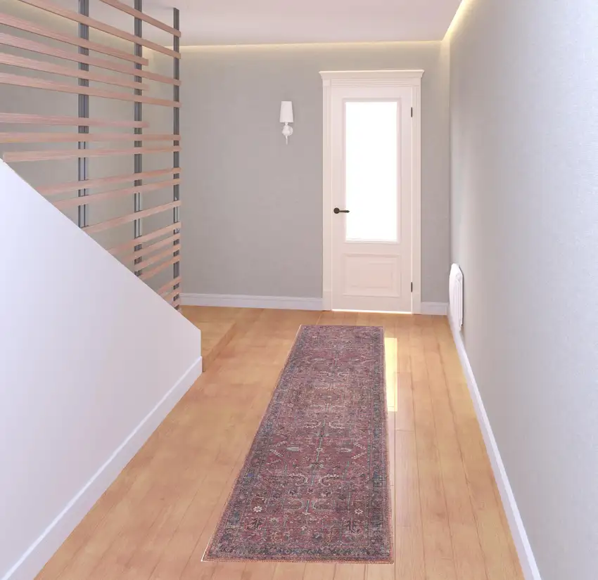 8' Blue and Red Floral Power Loom Distressed Washable Runner Rug Photo 2