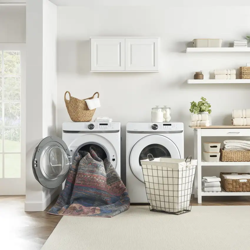 8' Blue and Red Geometric Power Loom Distressed Washable Runner Rug Photo 7