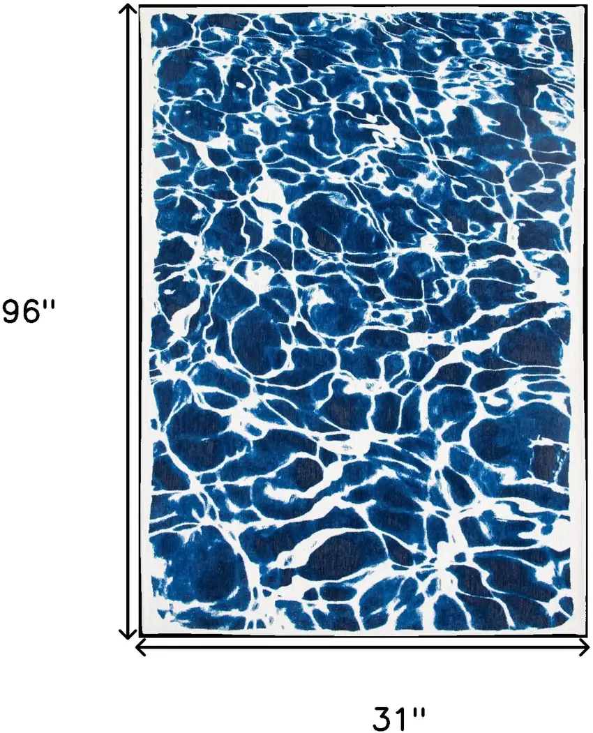 10' Blue and White Abstract Non Skid Area Rug Photo 3