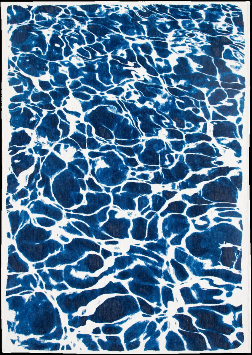 5' Blue and White Round Abstract Non Skid Area Rug Photo 4