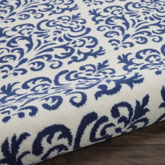 5' Blue and White Round Damask Power Loom Area Rug Photo 8
