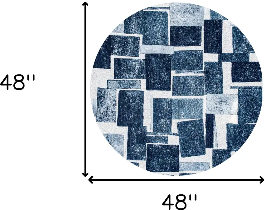 5' Blue and White Round Geometric Non Skid Area Rug Photo 3