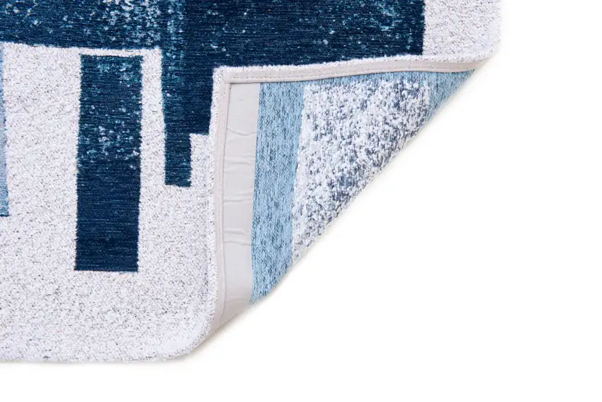 8' Blue and White Round Geometric Non Skid Area Rug Photo 5