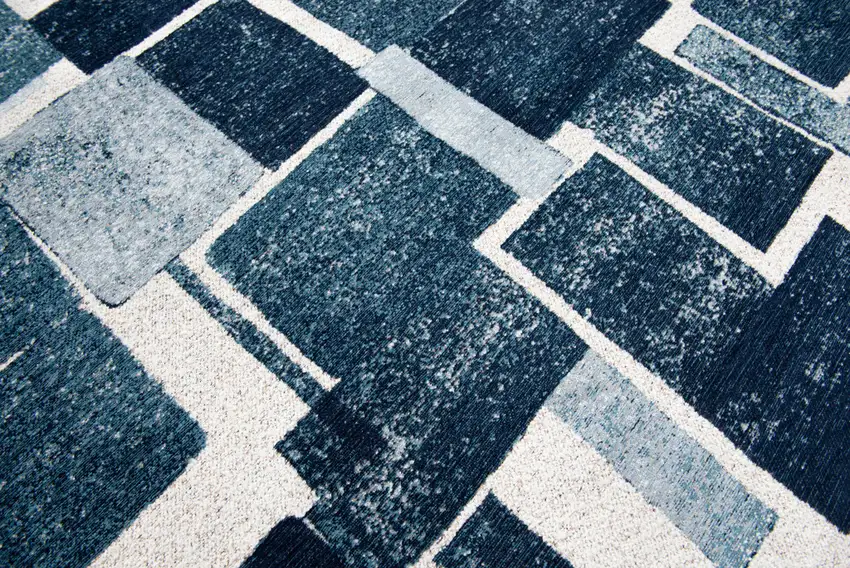 8' Blue and White Round Geometric Non Skid Area Rug Photo 6