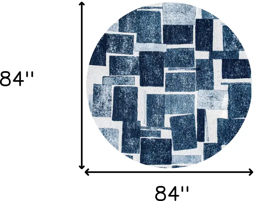 8' Blue and White Round Geometric Non Skid Area Rug Photo 3
