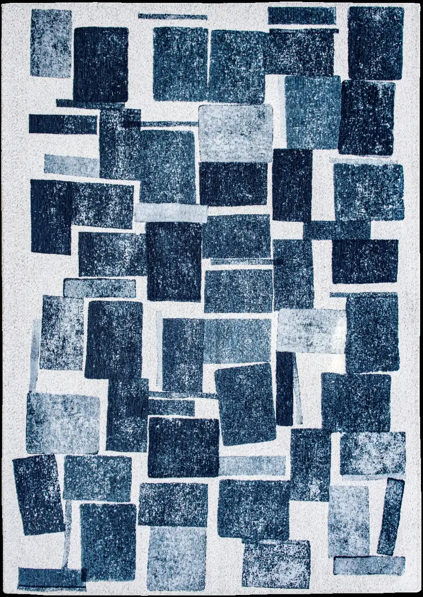 8' Blue and White Round Geometric Non Skid Area Rug Photo 4