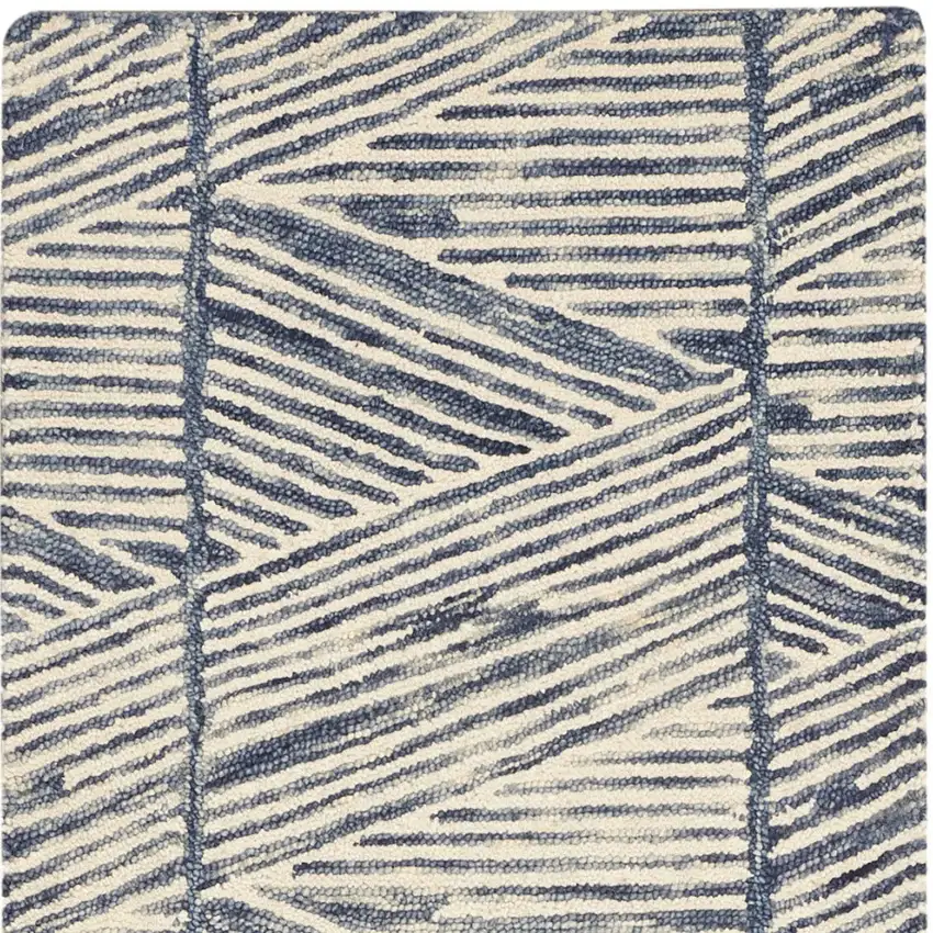 8' Blue and White Wool Abstract Runner Rug Photo 6