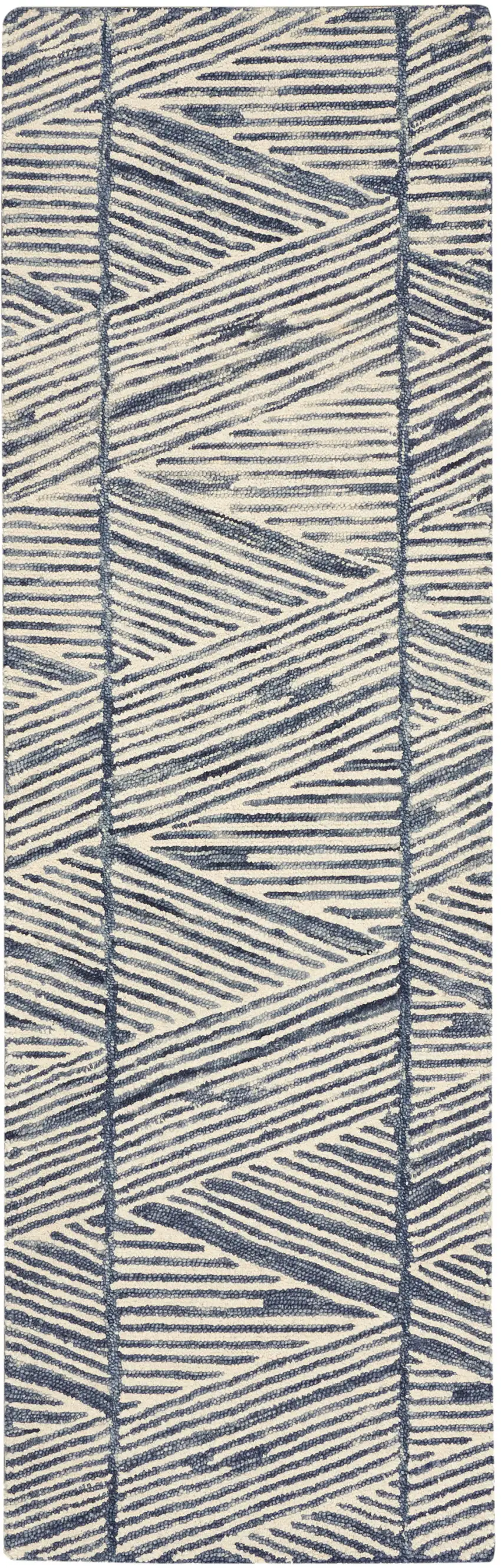 8' Blue and White Wool Abstract Runner Rug Photo 2