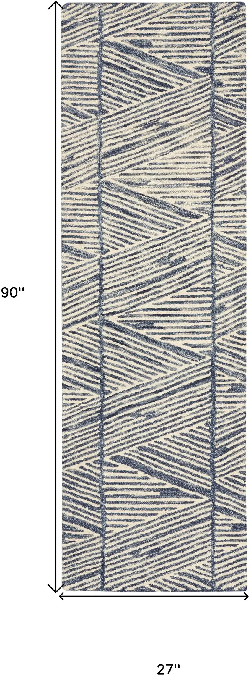 8' Blue and White Wool Abstract Runner Rug Photo 3