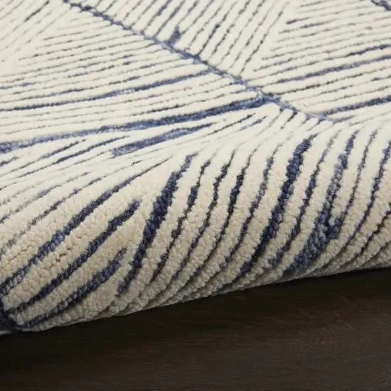 8' Blue and White Wool Abstract Runner Rug Photo 4