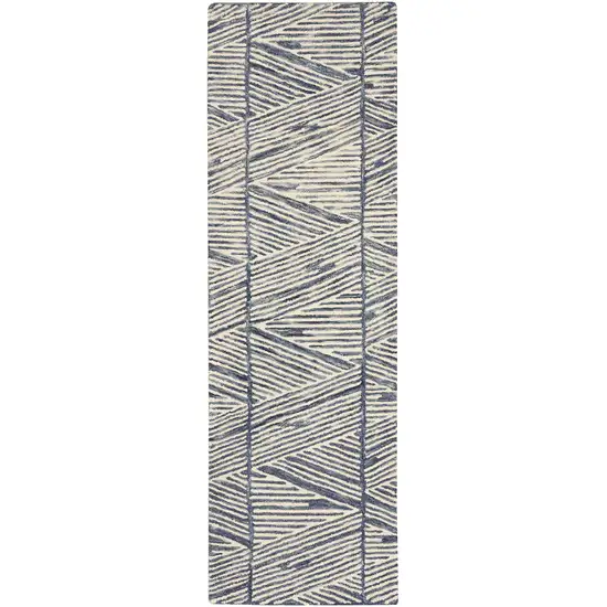 8' Blue and White Wool Abstract Runner Rug Photo 1