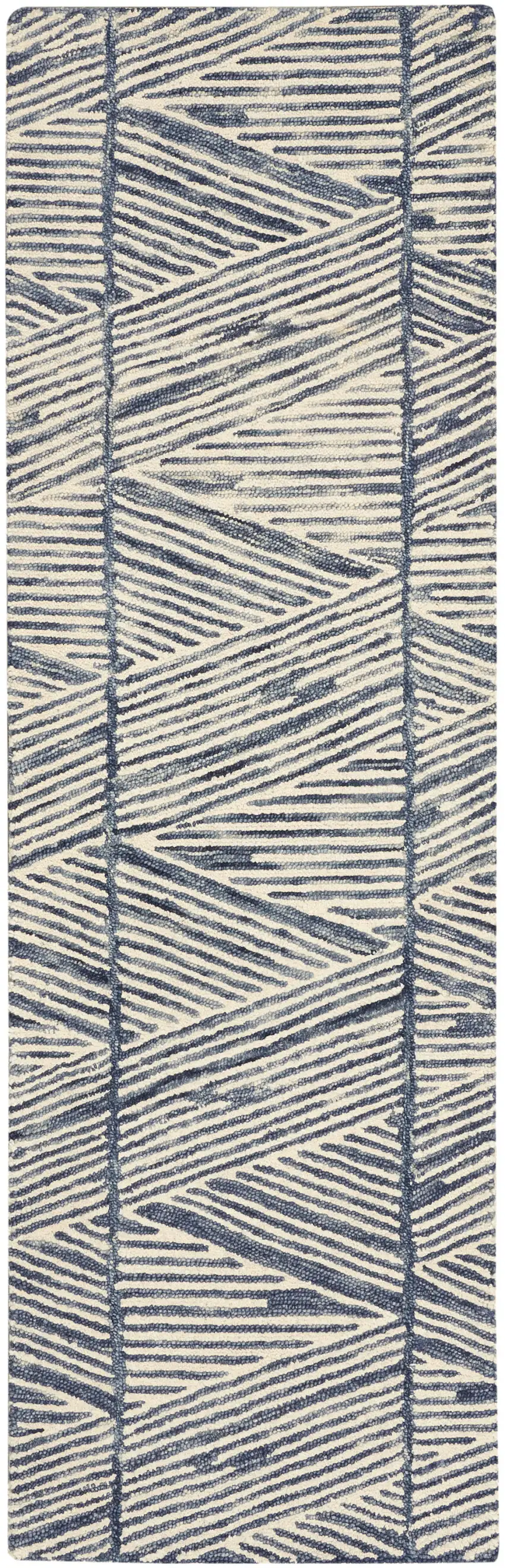 8' Blue and White Wool Abstract Runner Rug Photo 1