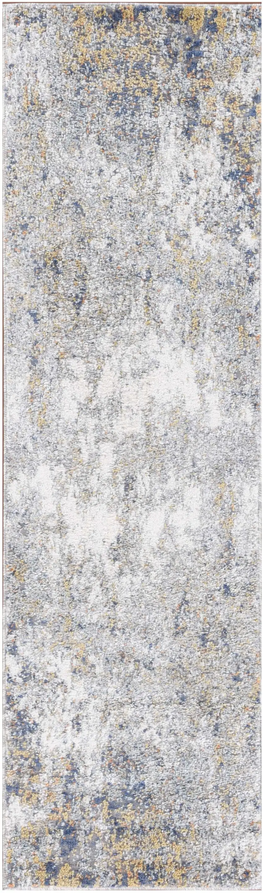 8' Blue and Yellow Abstract Power Loom Runner Rug Photo 2