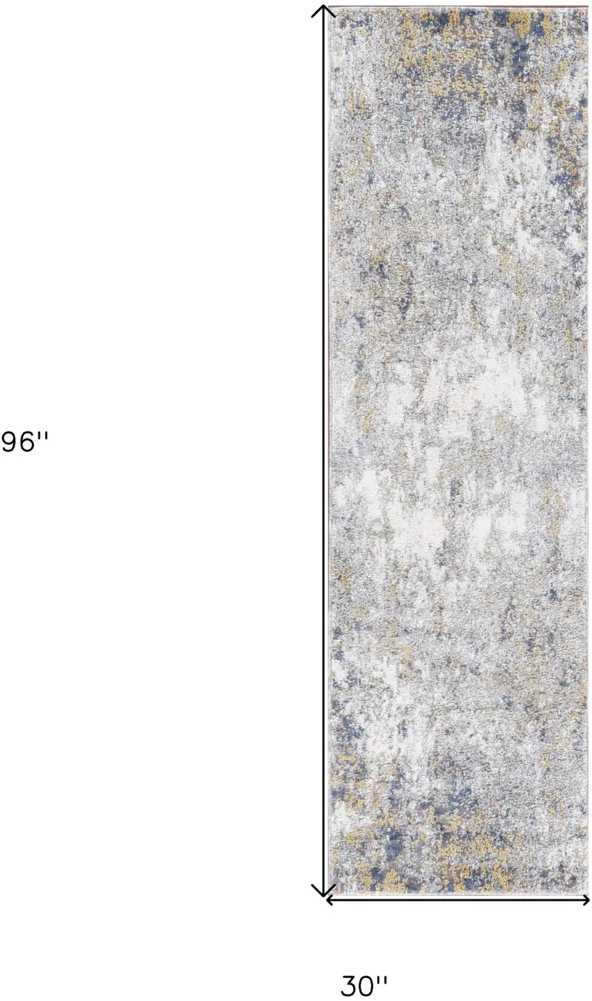 8' Blue and Yellow Abstract Power Loom Runner Rug Photo 3