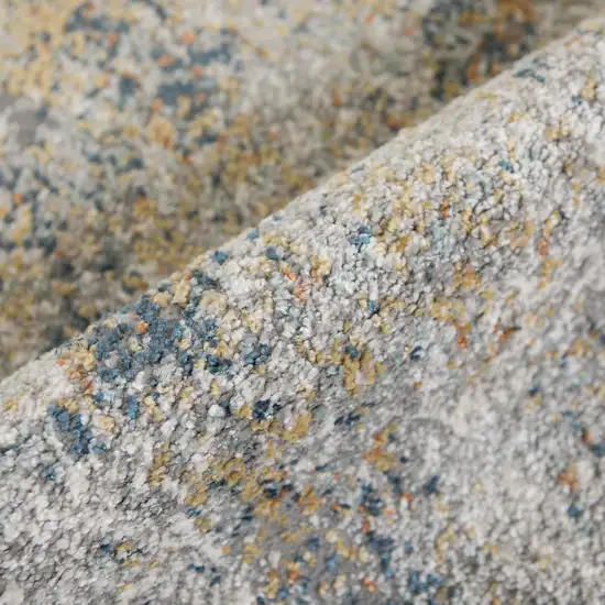 8' Ivory Blue And Yellow Abstract Runner Rug Photo 6