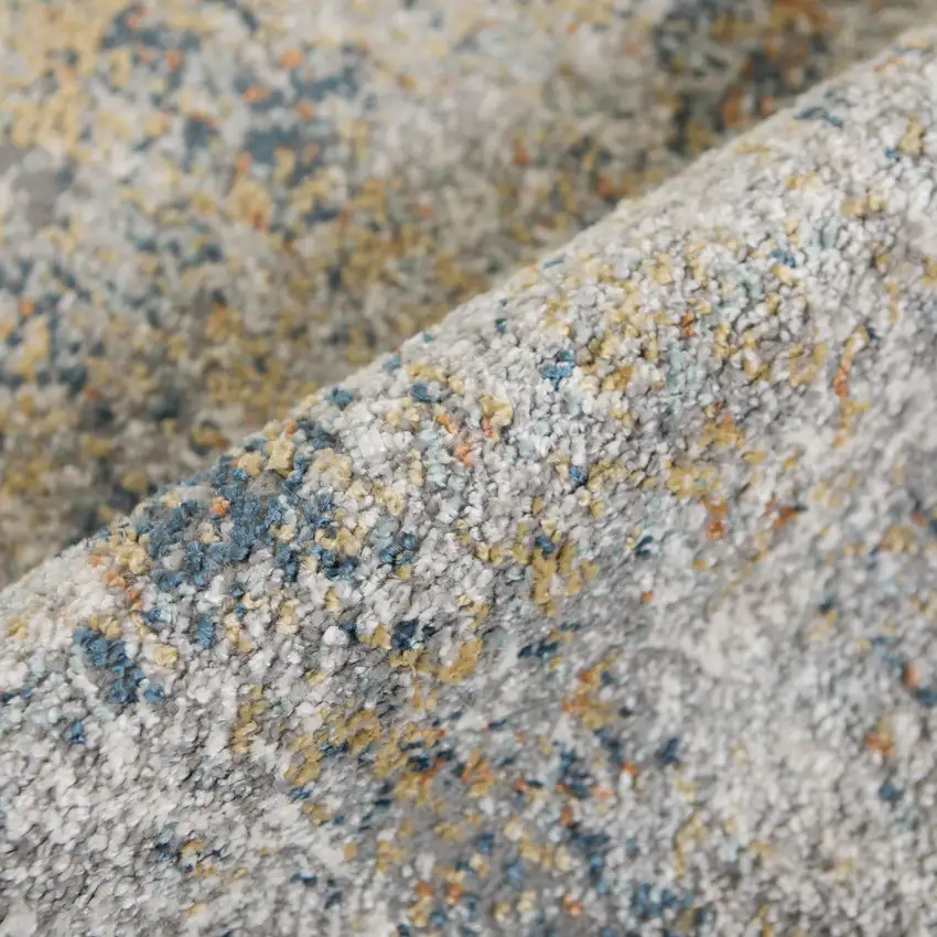 8' Ivory Blue And Yellow Abstract Runner Rug Photo 6