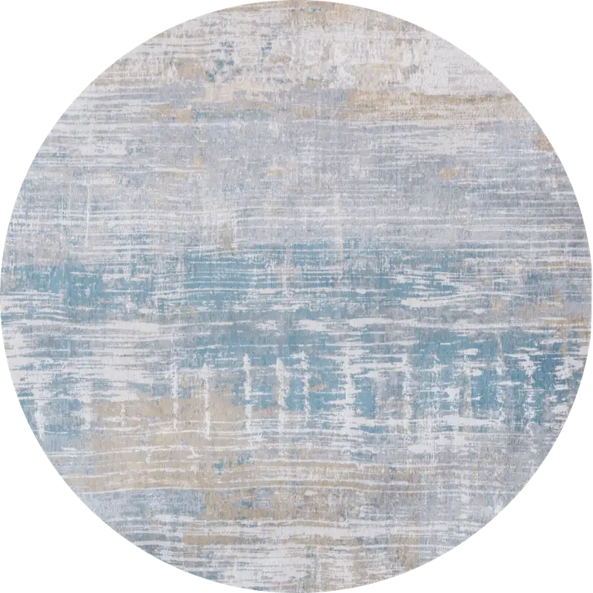 5' Blue and Yellow Round Abstract Non Skid Area Rug Photo 2