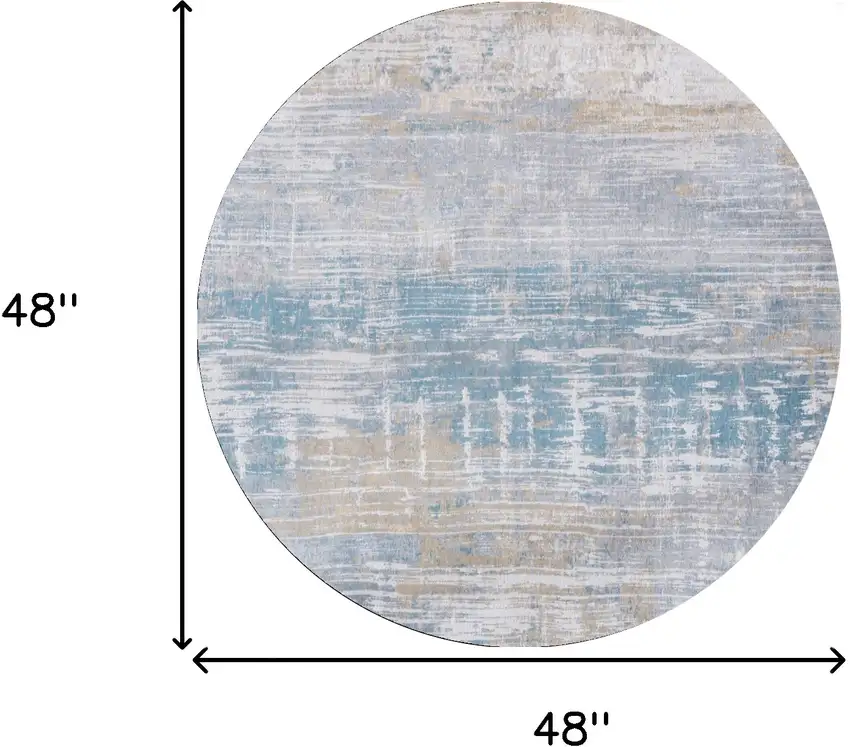 5' Blue and Yellow Round Abstract Non Skid Area Rug Photo 3