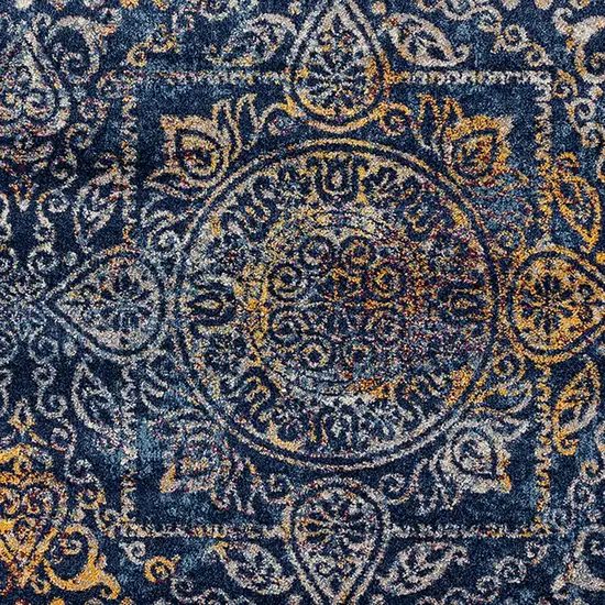 6' Blue and Yellow Round Southwestern Power Loom Area Rug Photo 6