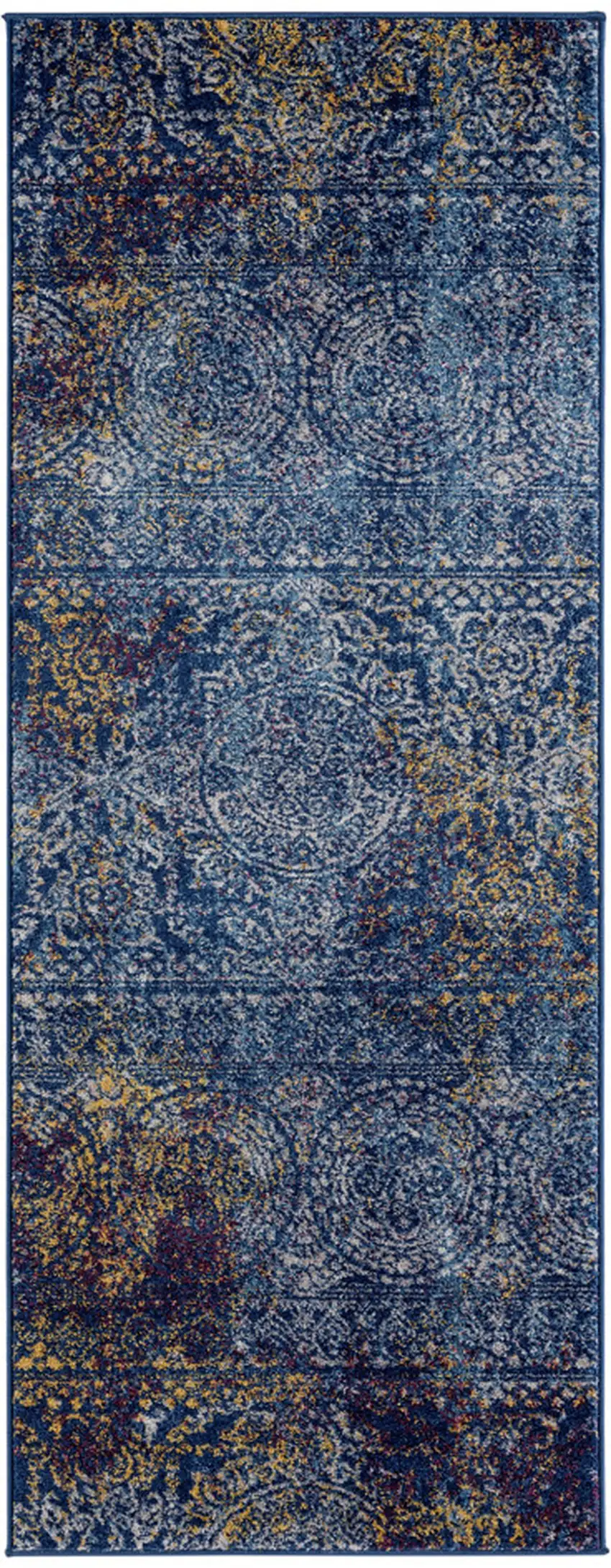 6' Blue and Yellow Southwestern Power Loom Runner Rug Photo 1