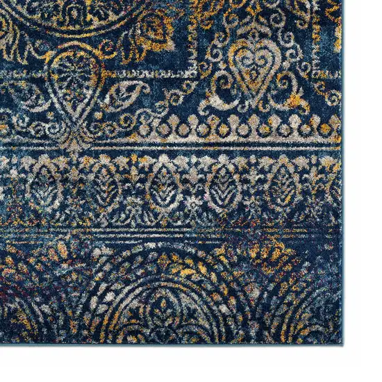 6' Blue and Yellow Southwestern Power Loom Runner Rug Photo 3