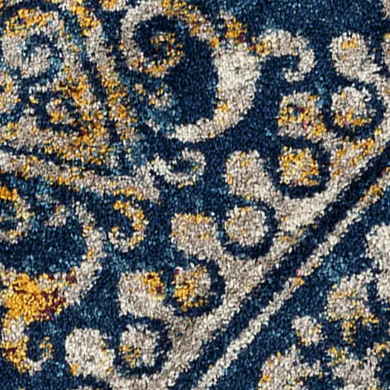 6' Blue and Yellow Southwestern Power Loom Runner Rug Photo 7