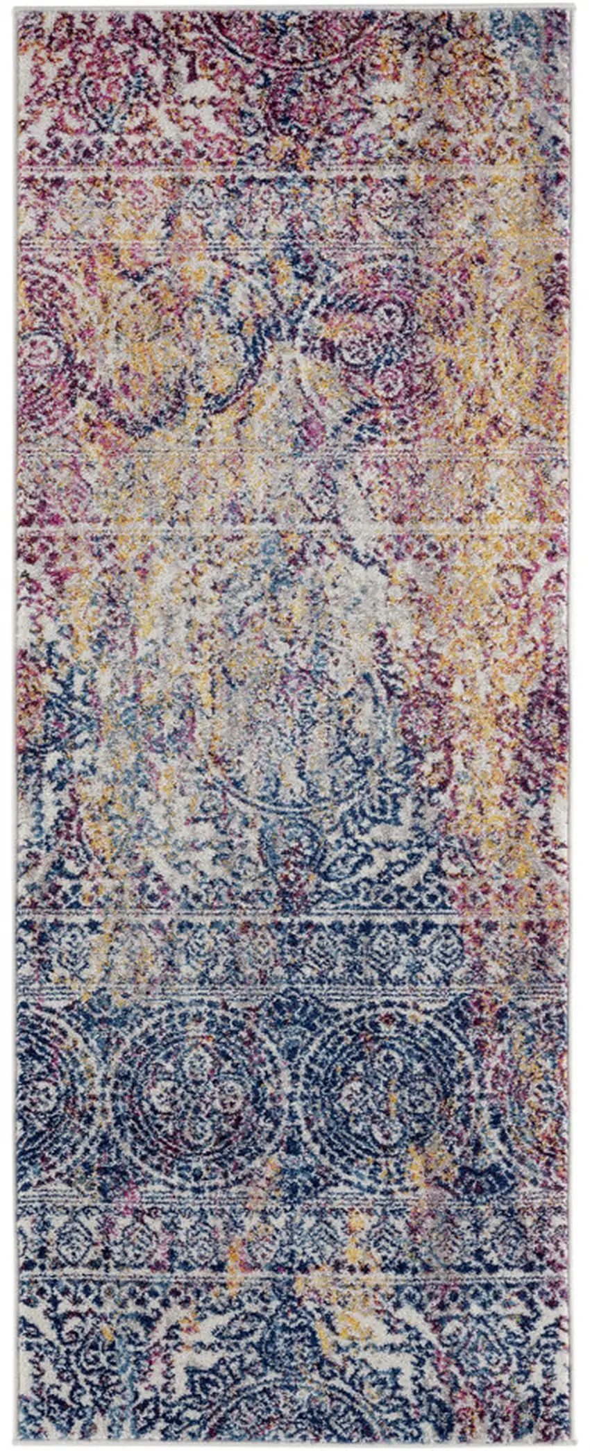 6' Blue and Yellow Southwestern Power Loom Runner Rug Photo 1