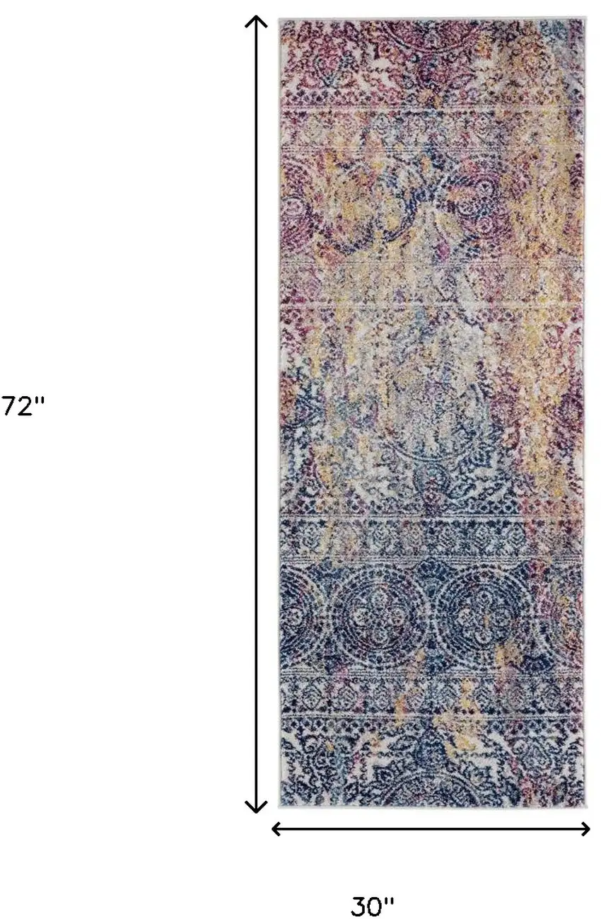 6' Blue and Yellow Southwestern Power Loom Runner Rug Photo 5