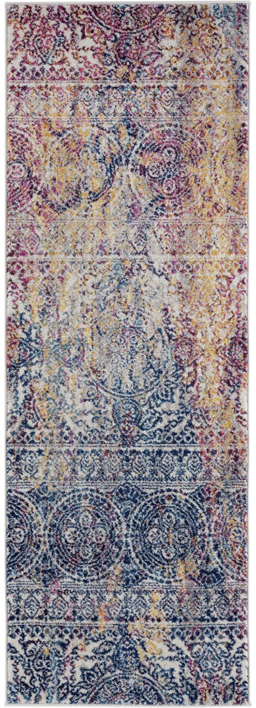 7' Blue and Yellow Southwestern Power Loom Runner Rug Photo 1