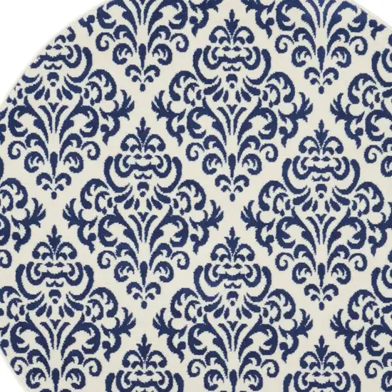 4' Blue and Yellow Trellis Distressed Non Skid Round Rug Photo 7