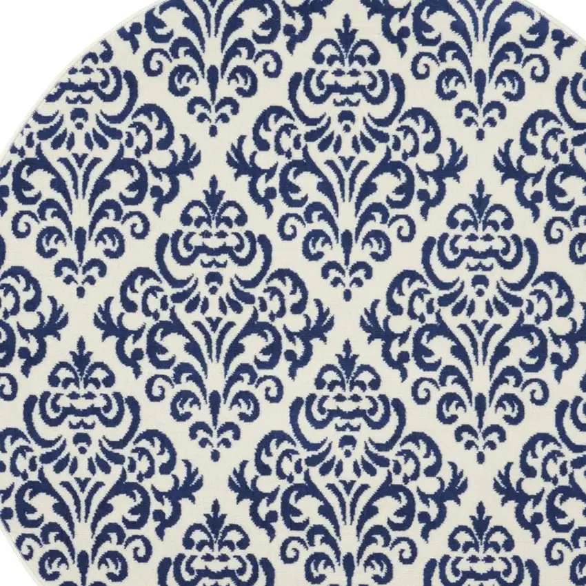 4' Blue and Yellow Trellis Distressed Non Skid Round Rug Photo 7