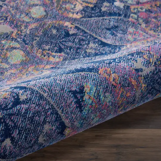 4' Blue and Yellow Trellis Distressed Non Skid Round Rug Photo 9