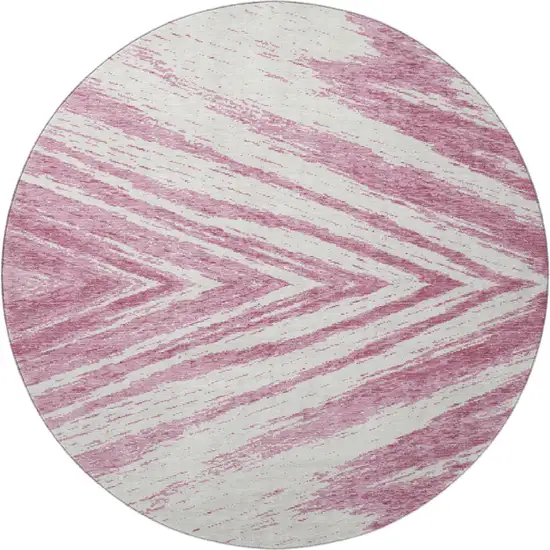 8' Blush And Beige Abstract Washable Round Rug With UV Protection Photo 4