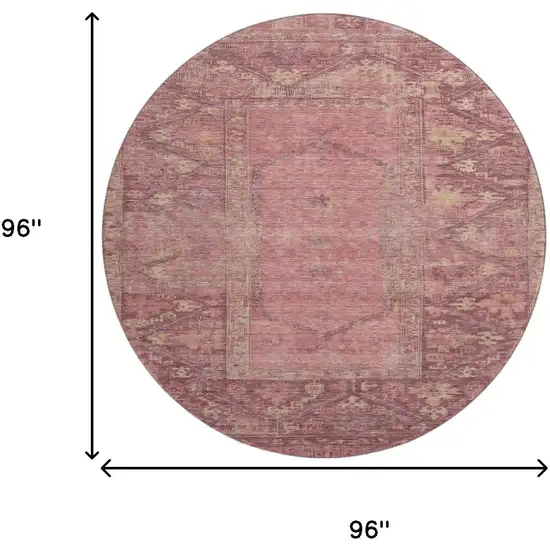 8' Blush And Beige Oriental Washable Round Rug With UV Protection Photo 9