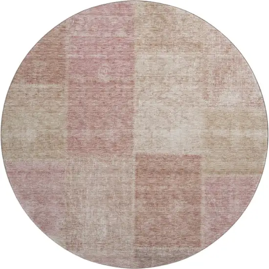 8' Blush And Beige Patchwork Washable Round Rug With UV Protection Photo 1