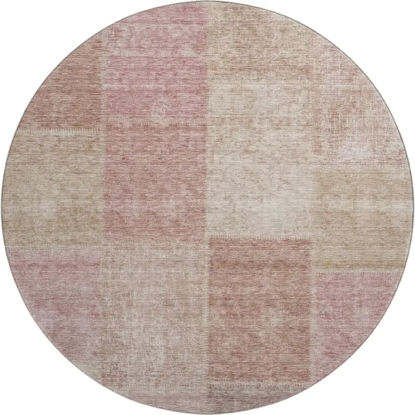 8' Blush And Beige Patchwork Washable Round Rug With UV Protection Photo 1