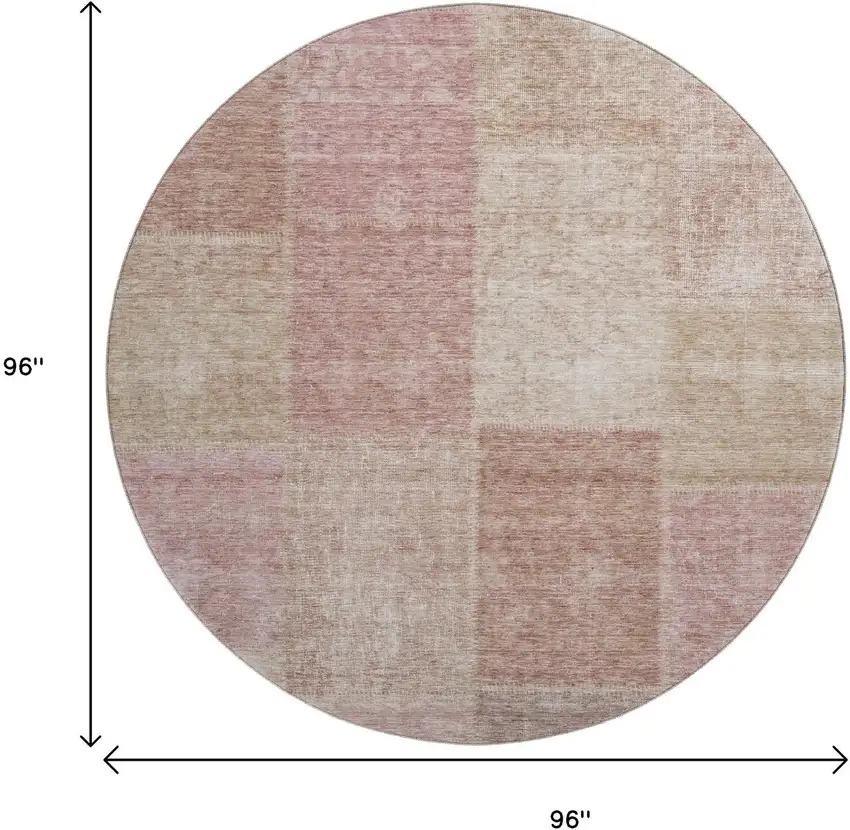 8' Blush And Beige Patchwork Washable Round Rug With UV Protection Photo 3