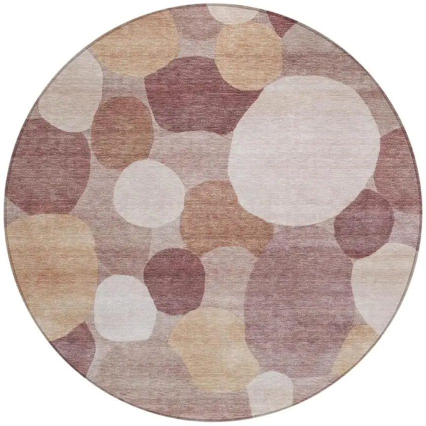 8' Blush And Beige Round Geometric Washable Indoor Outdoor Area Rug Photo 3